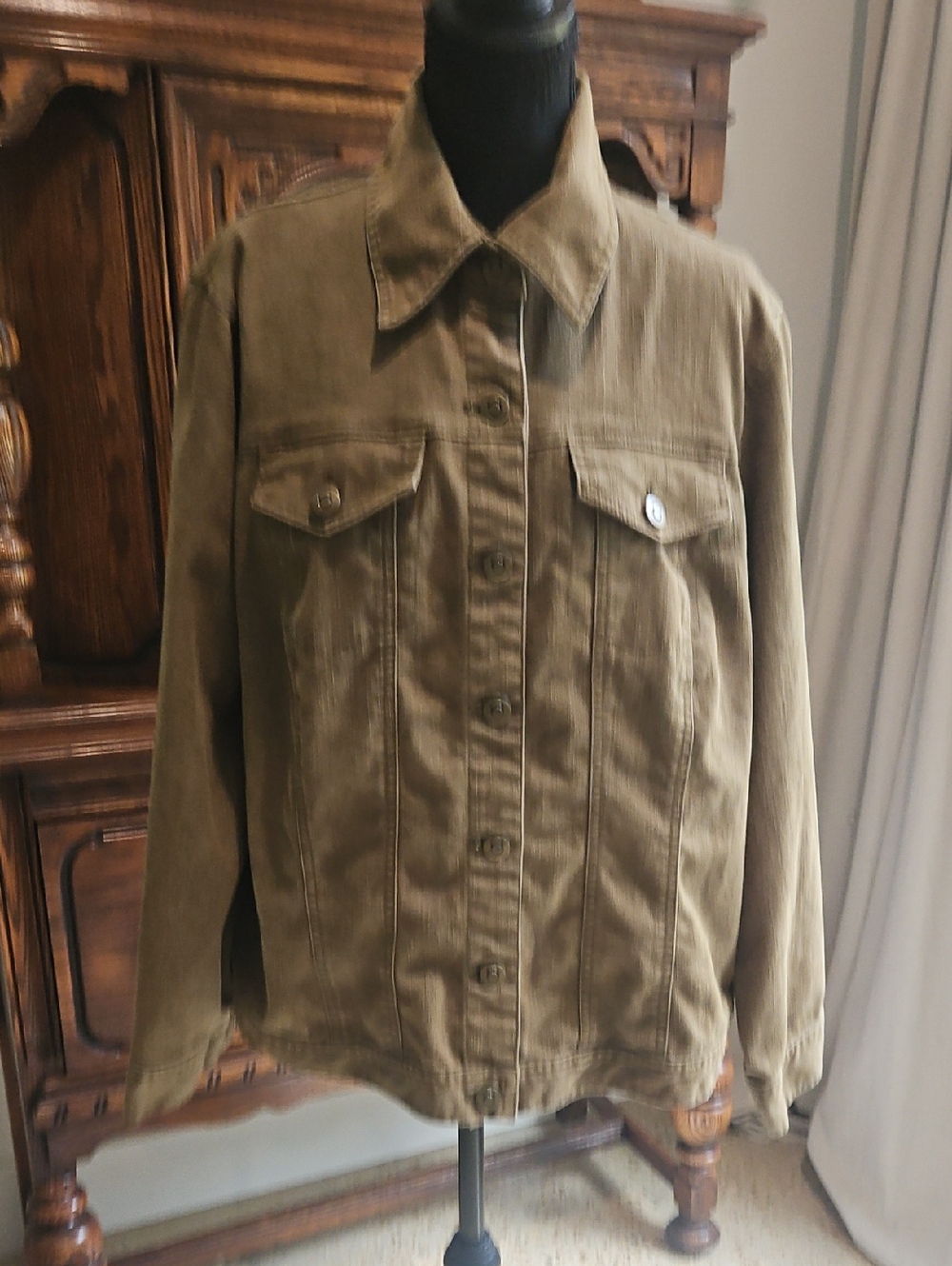 Ruby Rd. Fleetwood Mac Olive Green Button-Up Jean Jacket. Size 16W